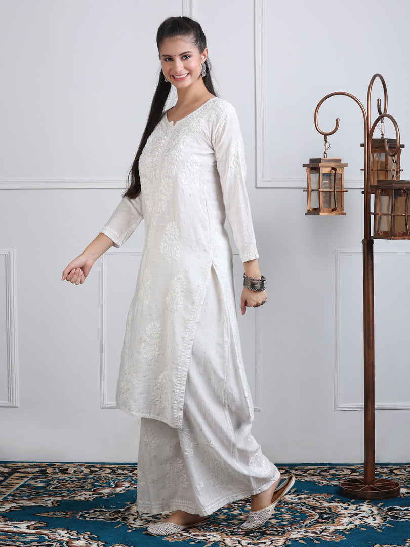 Sona Chanderi Chikan Kurti Set