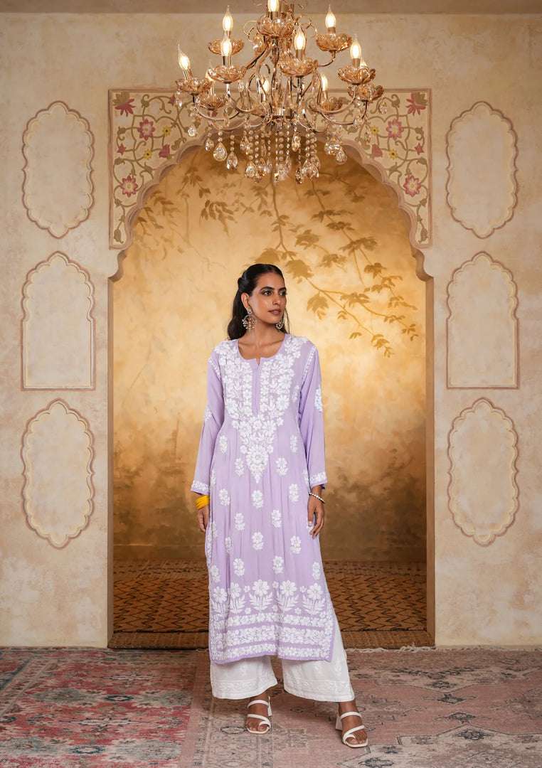 Bela Premium Modal Chikankari Long Kurti - The Lucknowi Chikan 