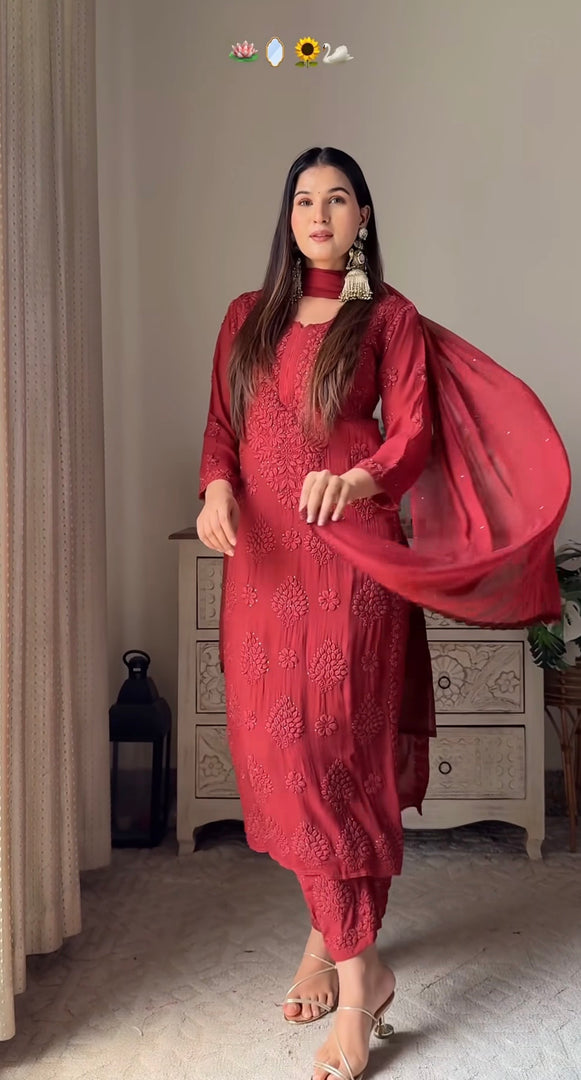 Surma Viscose 3D Chikankari Kurta Set