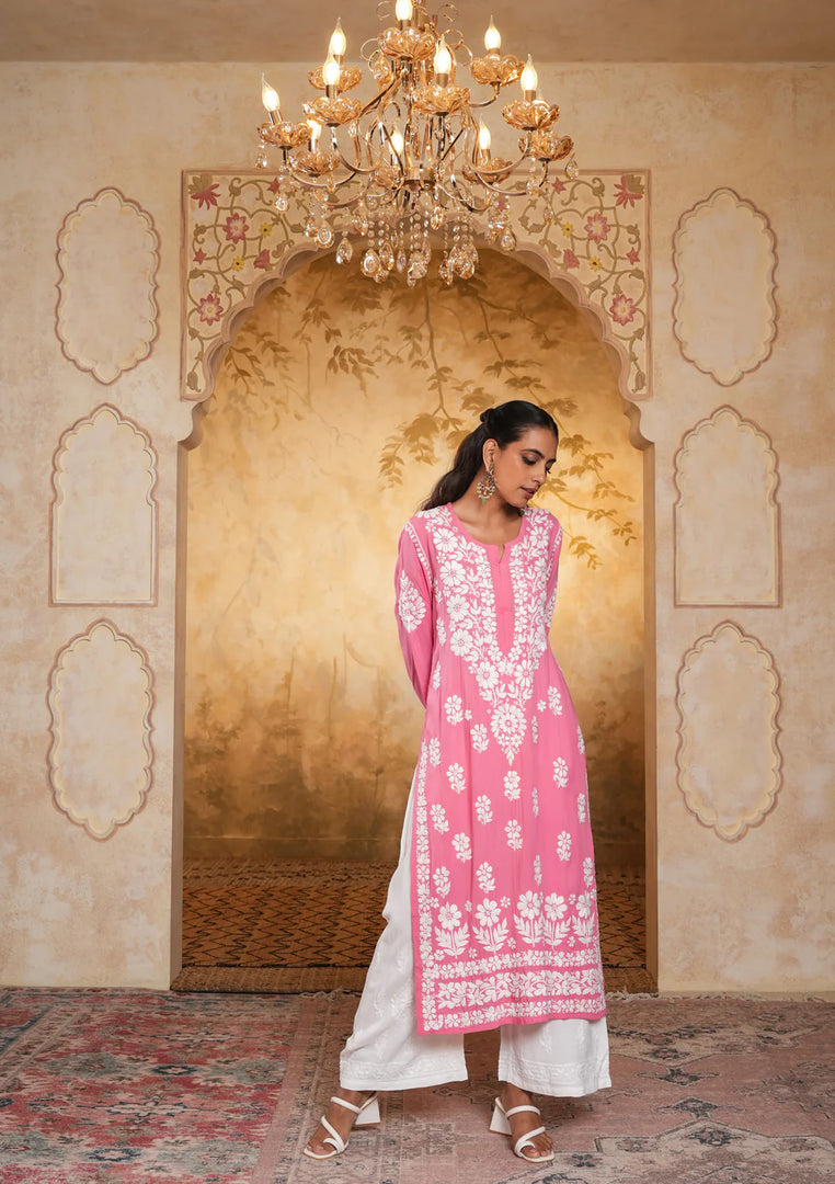 Bela Premium Modal Chikankari Long Kurti - The Lucknowi Chikan 