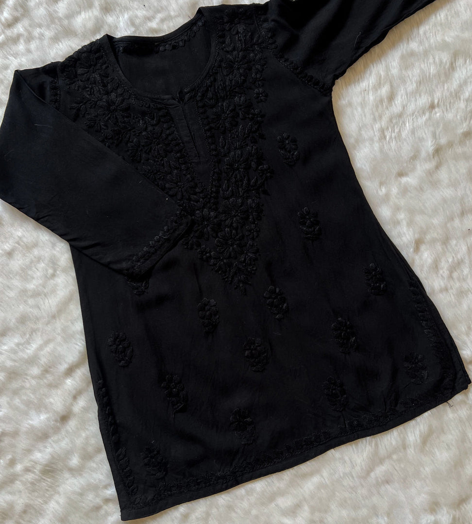 Amina Rayon Short Chikankari Kurti - Red