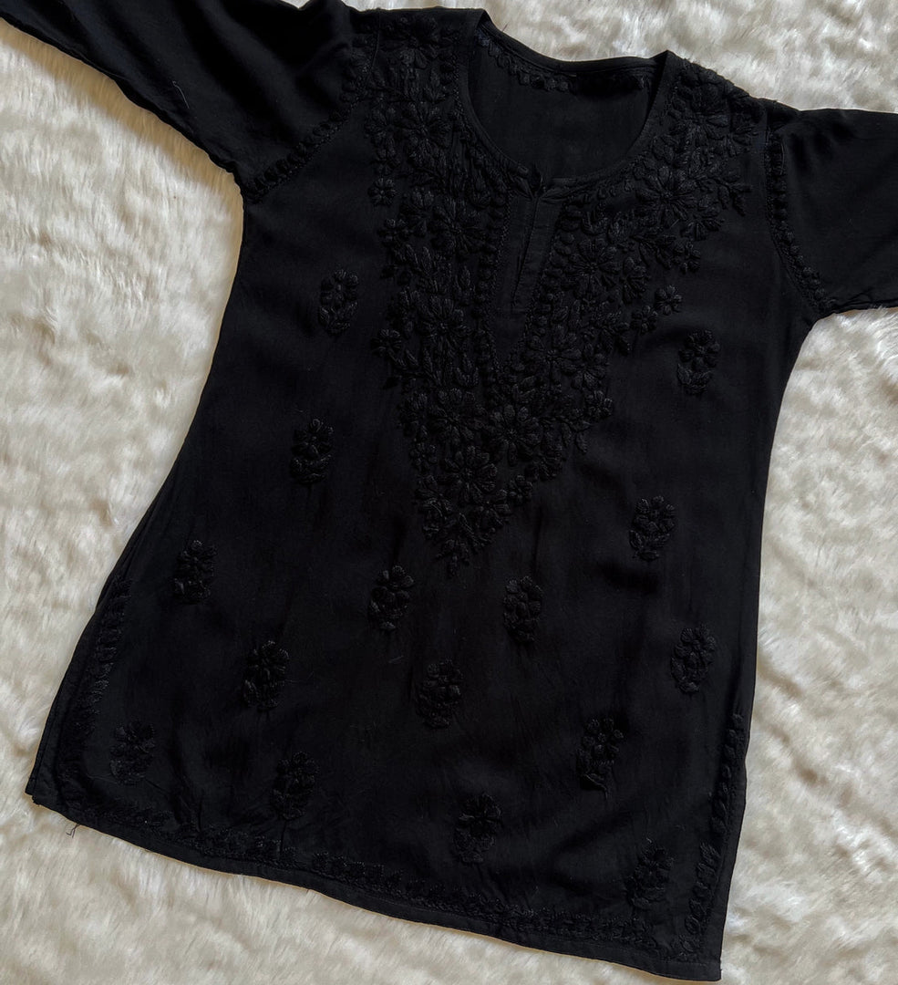 Amina Rayon Short Chikankari Kurti - Red