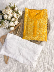 Ulfat Rayon Mukaish Chikankari Kurti & Pallazo Set Yellow