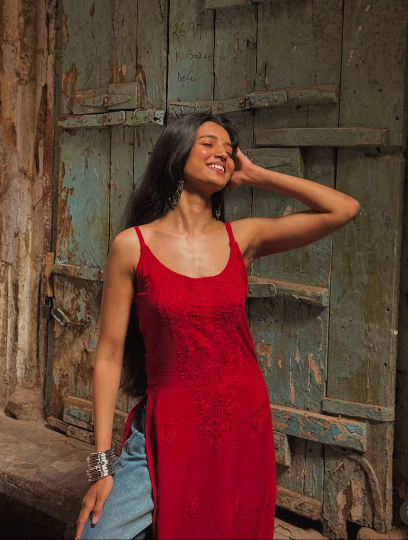 Jolly Strappy Chikankari Kurti