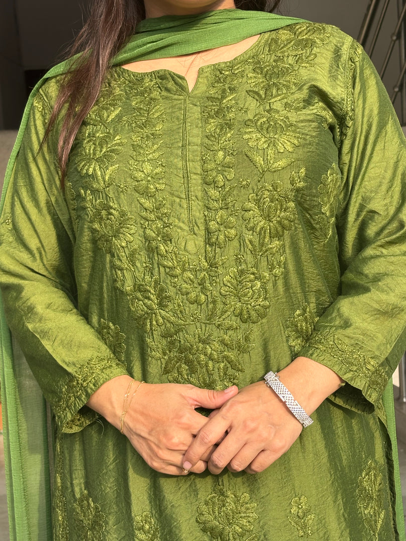 Sawan Chanderi Chikankari Suit Set