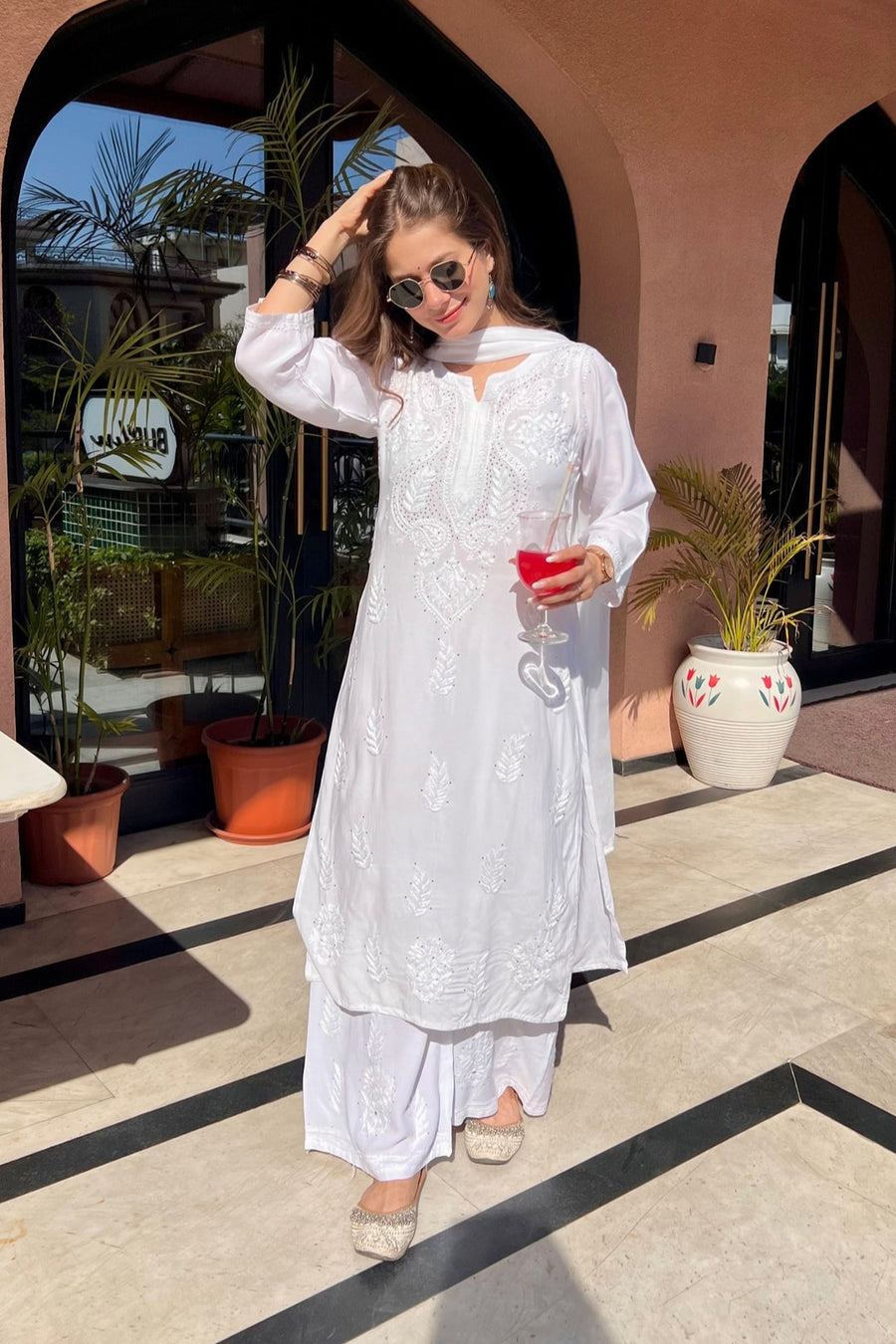 Kalira Rayon Mukaish Chikankari Kurti Set