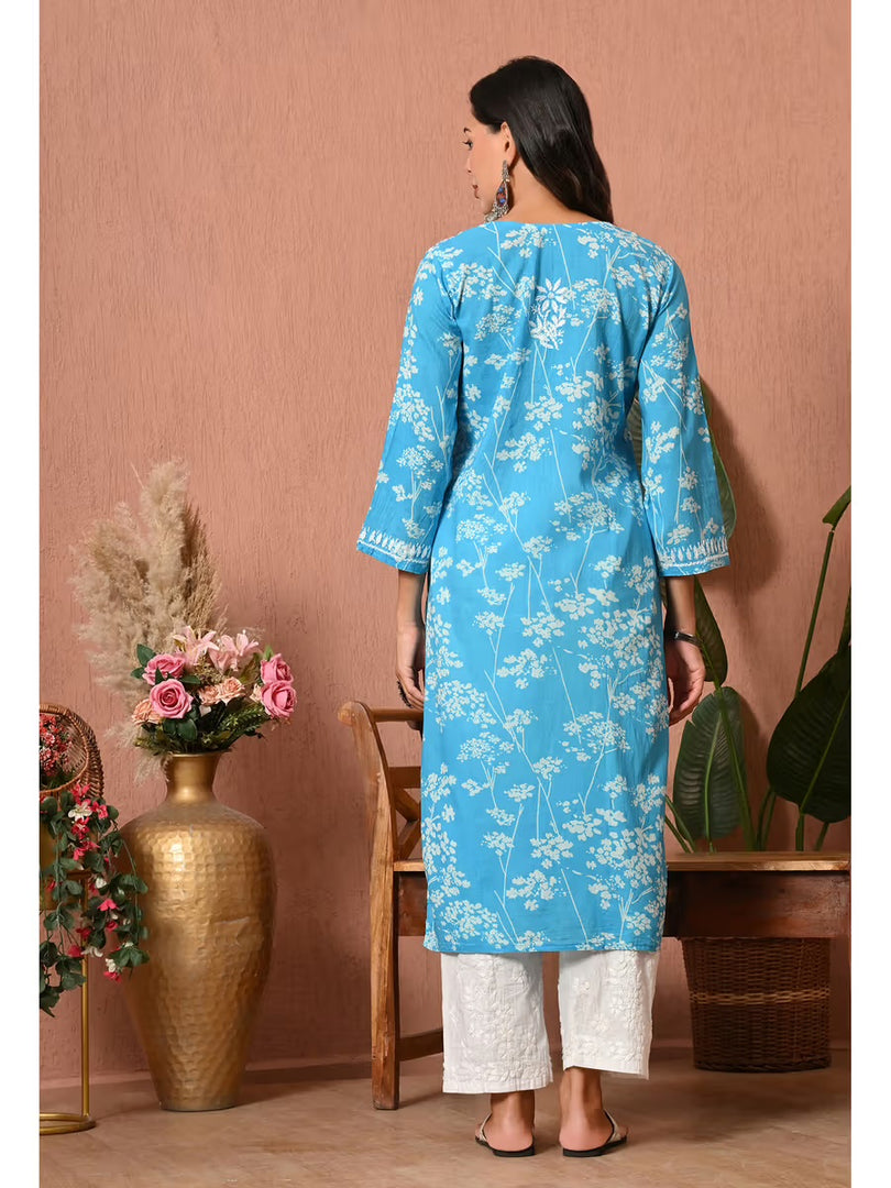 Aadat Mulmul Straight Chikankari Kurti