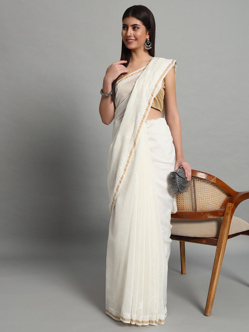 Haniya Styled Premium Chanderi Silk Saree - The Lucknowi Chikan 