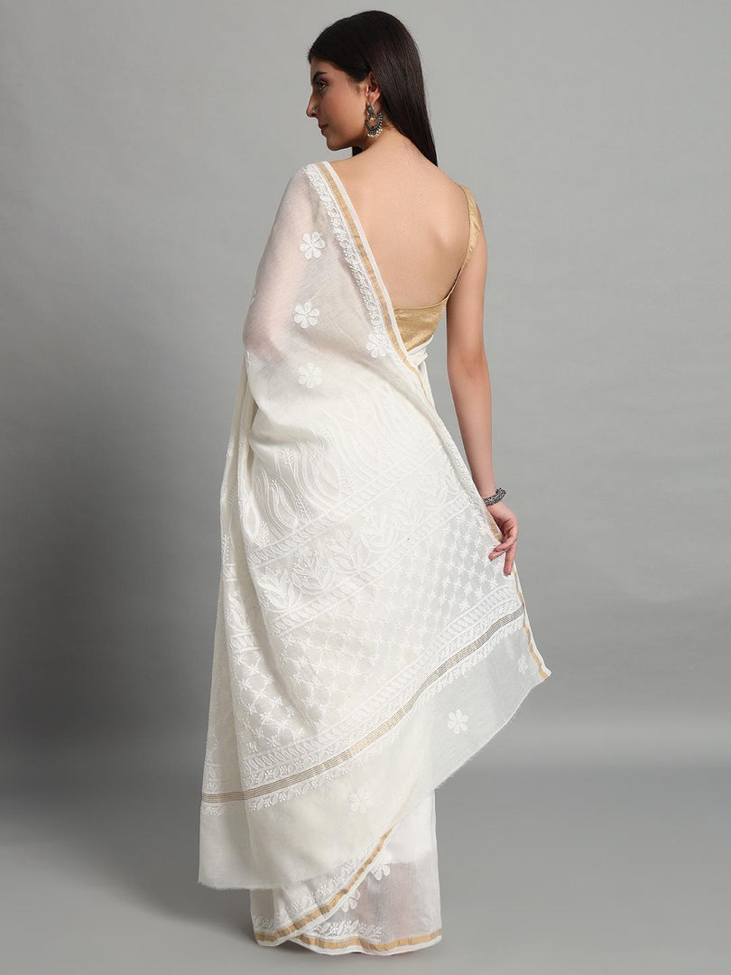Haniya Styled Premium Chanderi Silk Saree - The Lucknowi Chikan 