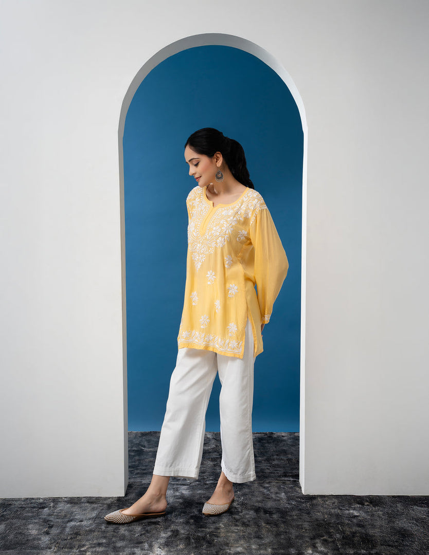 Haniya Premium Chikankari Short Top - The Lucknowi Chikan 