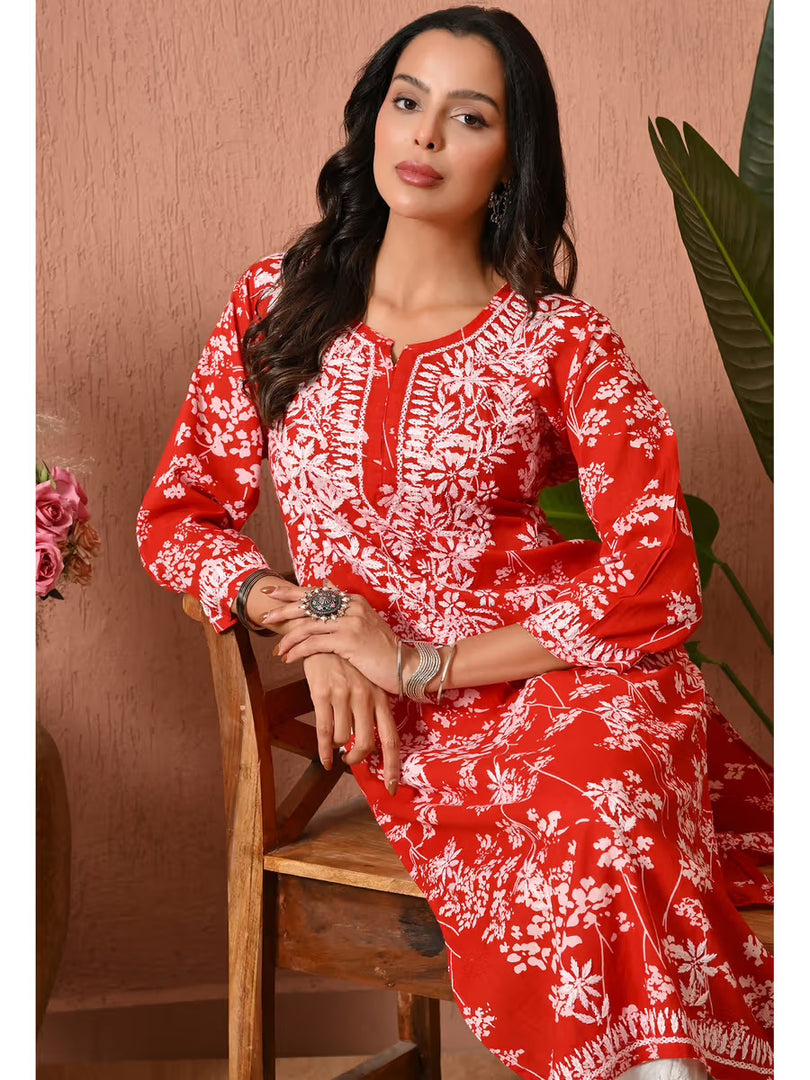 Aadat Mulmul Straight Chikankari Kurti