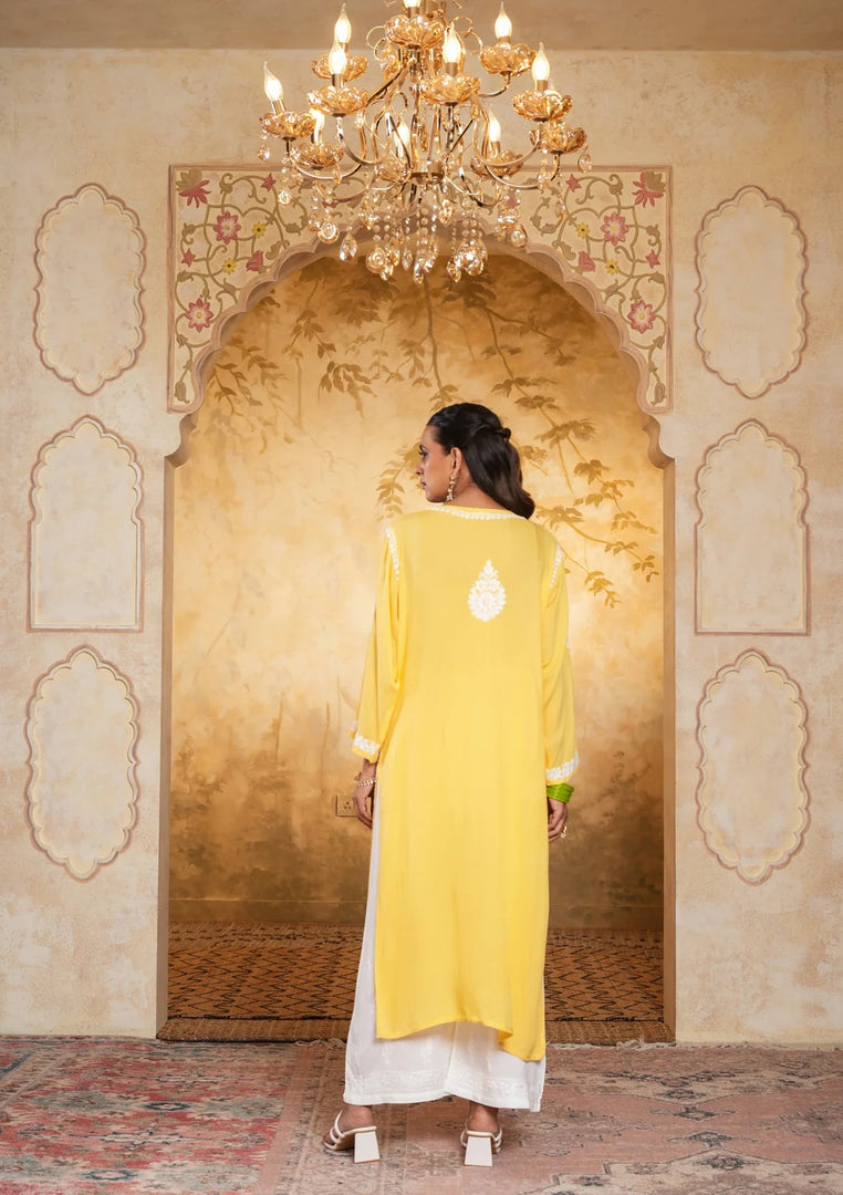 Bela Modal Chikankari Long Kurta - The Lucknowi Chikan 