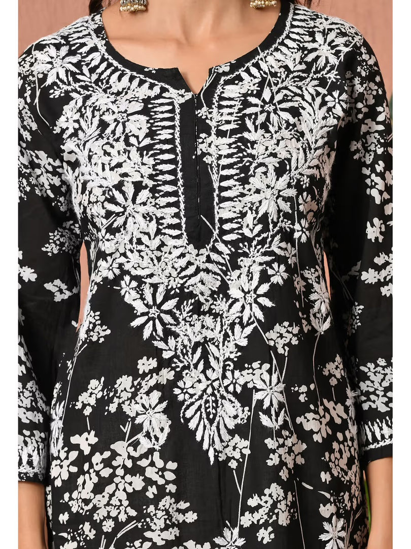 Aadat Mulmul Straight Chikankari Kurti