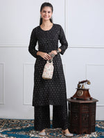 Load image into Gallery viewer, Sona Chanderi Chikan Kurti Set Black
