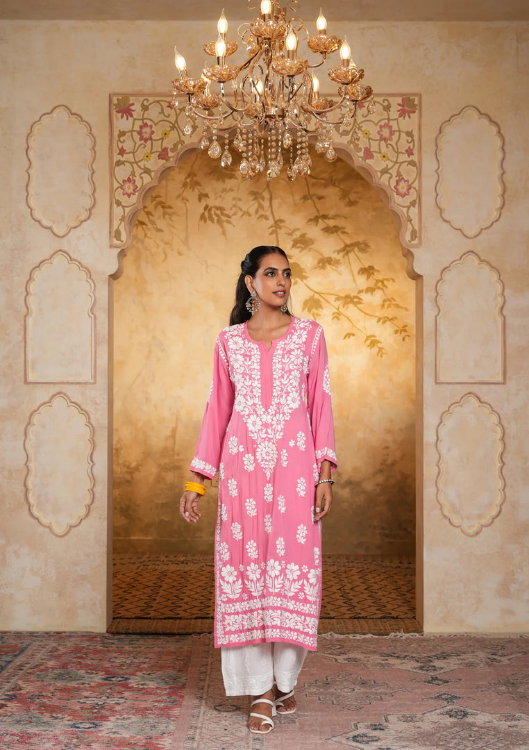 Bela Premium Modal Chikankari Long Kurti - The Lucknowi Chikan 