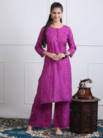 Load image into Gallery viewer, Sona Chanderi Chikan Kurti Set Wine
