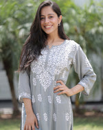 Load image into Gallery viewer, Najuk Modal Chikankari Straight Kurti
