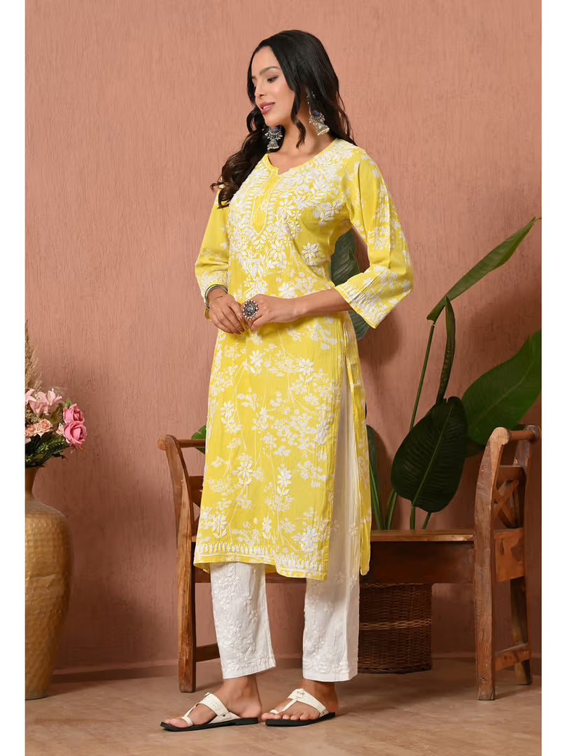 Aadat Mulmul Straight Chikankari Kurti