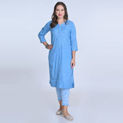 Isha Crochet Dobi Chikankari Co-Ord Set Light-Blue Dobby Cotton