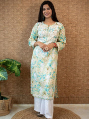 Sonu Kakkar Styled Mulmul Chikankari Kurta Sea Green