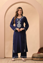 Load image into Gallery viewer, Daftar Rayon Chikankari Solid Women's 2 PC Long Kurta Set