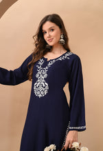 Load image into Gallery viewer, Daftar Rayon Chikankari Solid Women's 2 PC Long Kurta Set