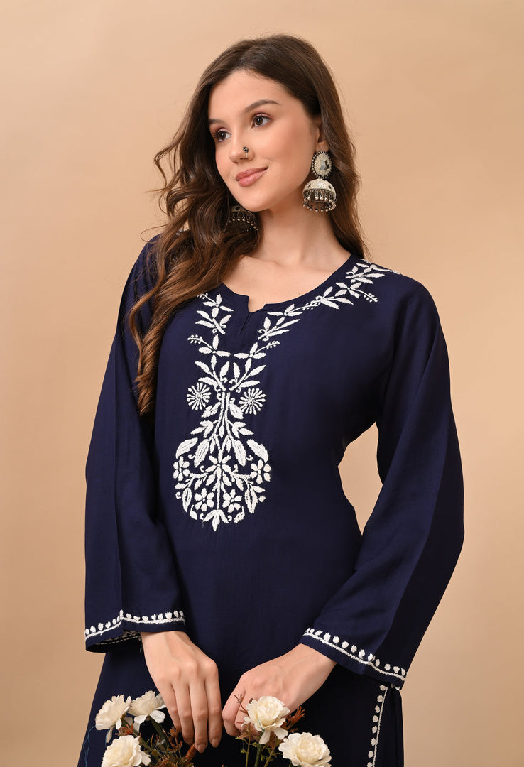 Daftar Rayon Chikankari Solid Women's 2 PC Long Kurta Set