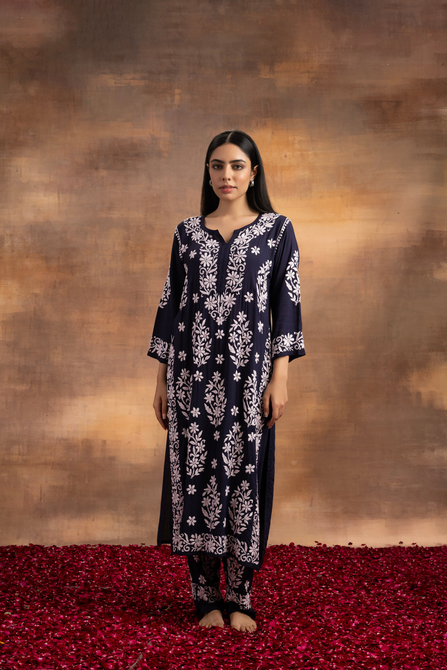 Mohini Modal Chikankari Kurti Set Navy Blue