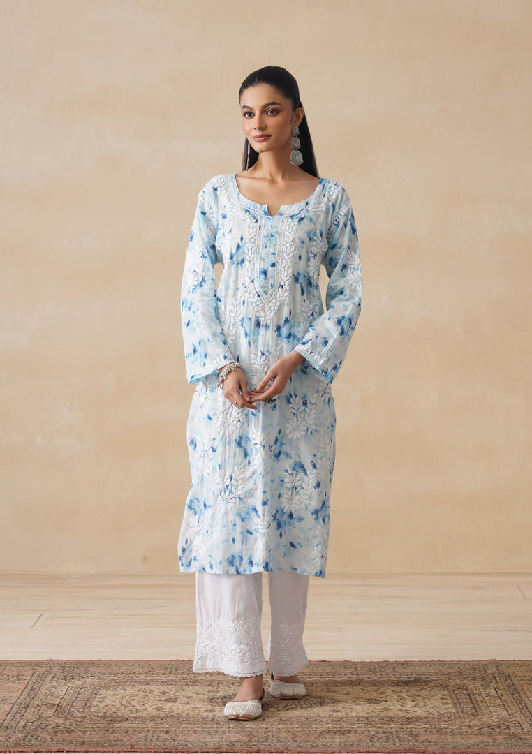 Aadat Mulmul Straight Chikankari Kurti