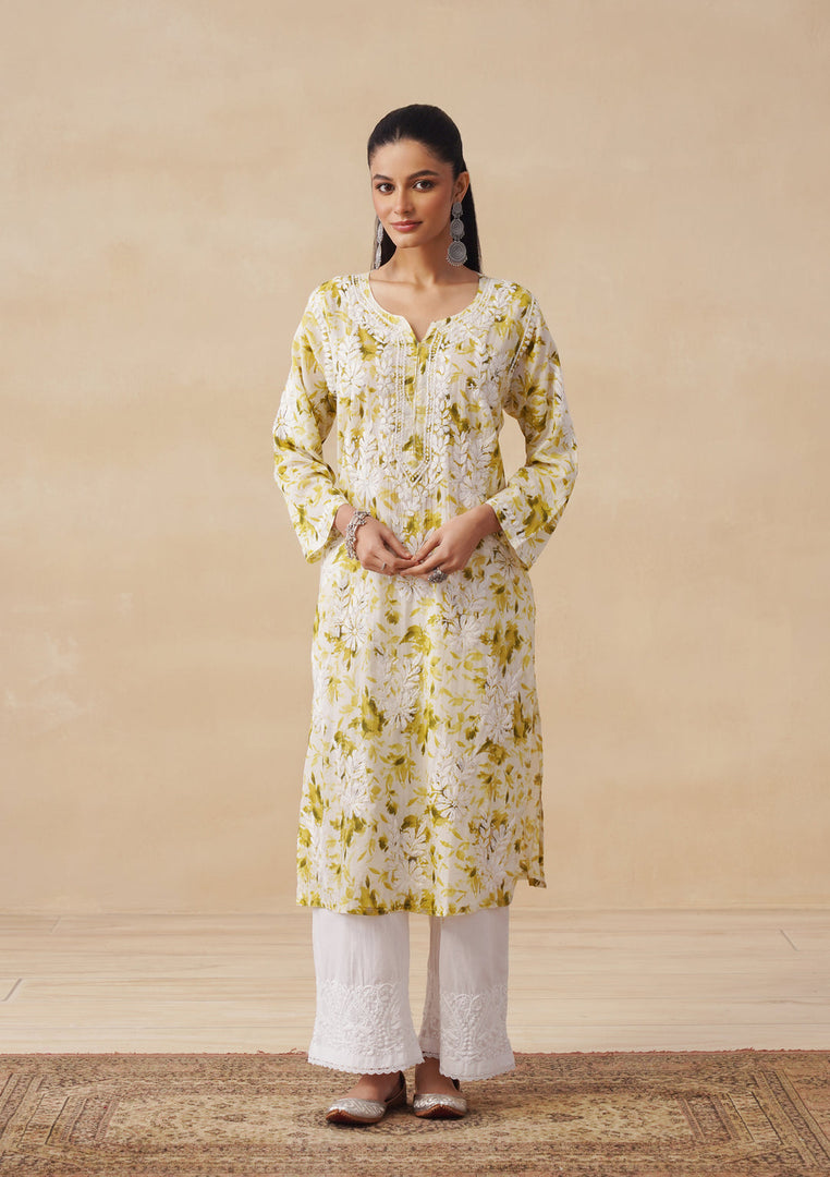 Aadat Mulmul Straight Chikankari Kurti