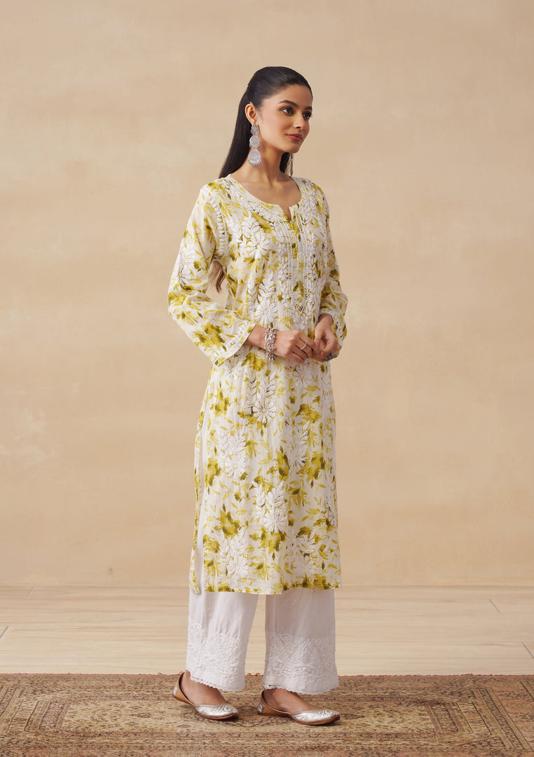 Aadat Mulmul Straight Chikankari Kurti