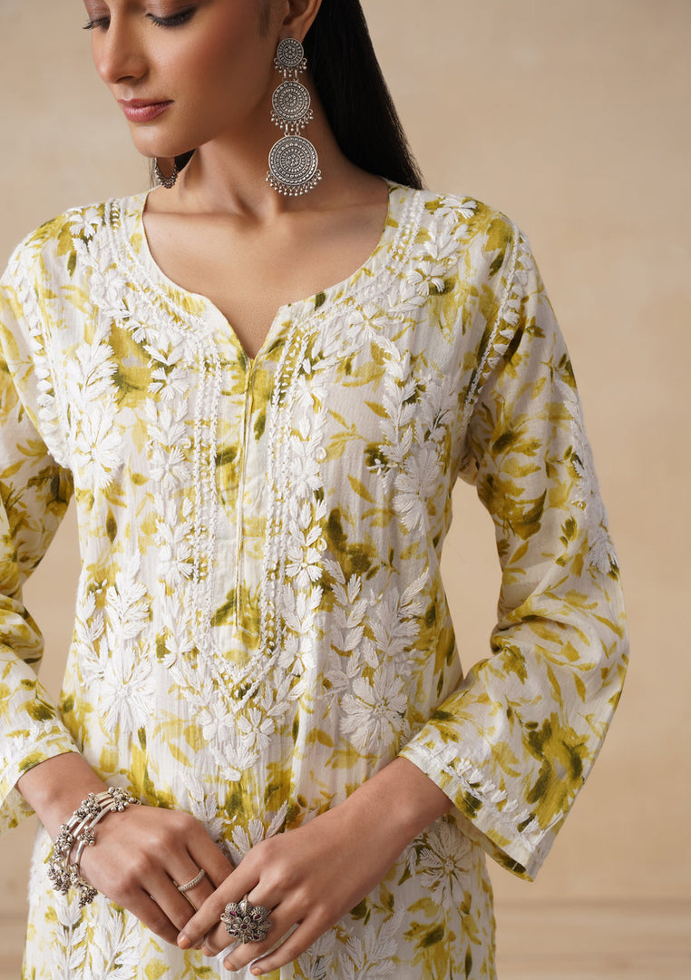 Aadat Mulmul Straight Chikankari Kurti