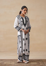 Load image into Gallery viewer, Soorma Rayon Black &amp; White Kurti Set - The Lucknowi Chikan 