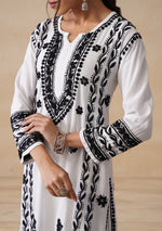 Load image into Gallery viewer, Soorma Rayon Black &amp; White Kurti Set - The Lucknowi Chikan 