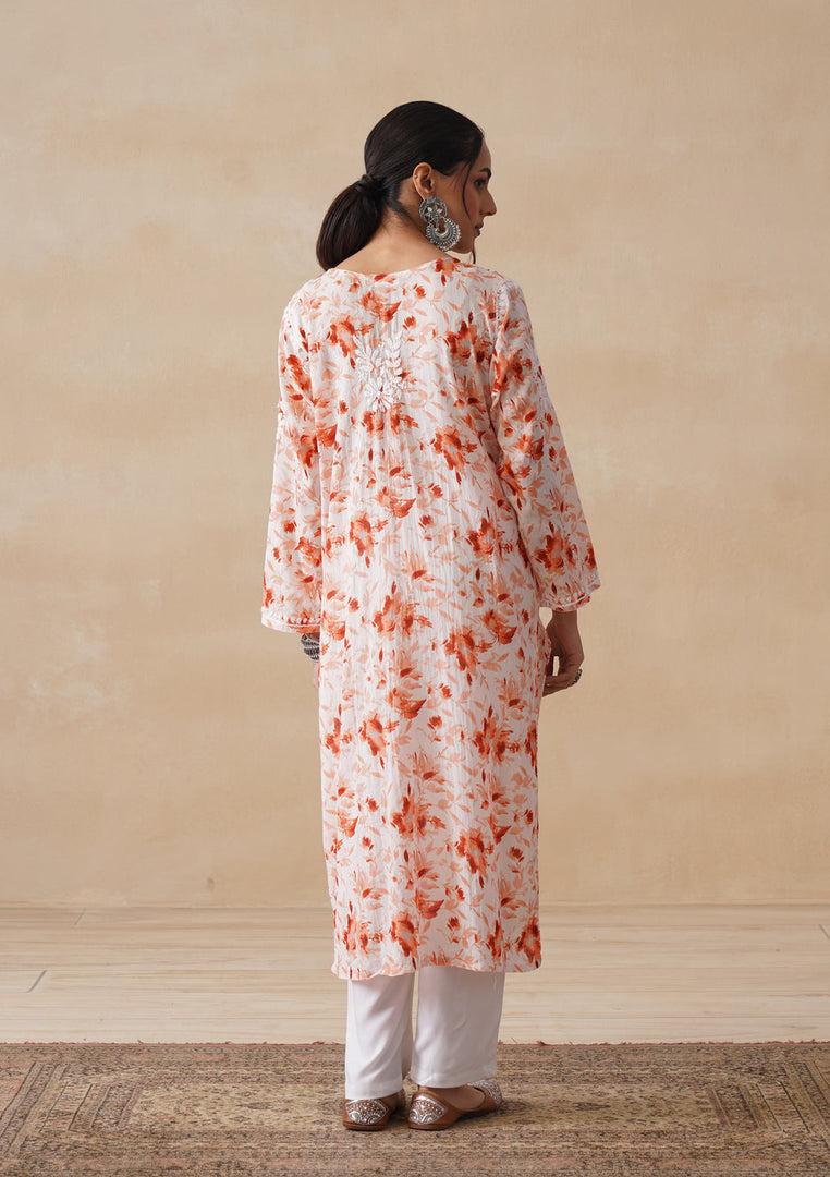 Aadat Mulmul Straight Chikankari Kurti