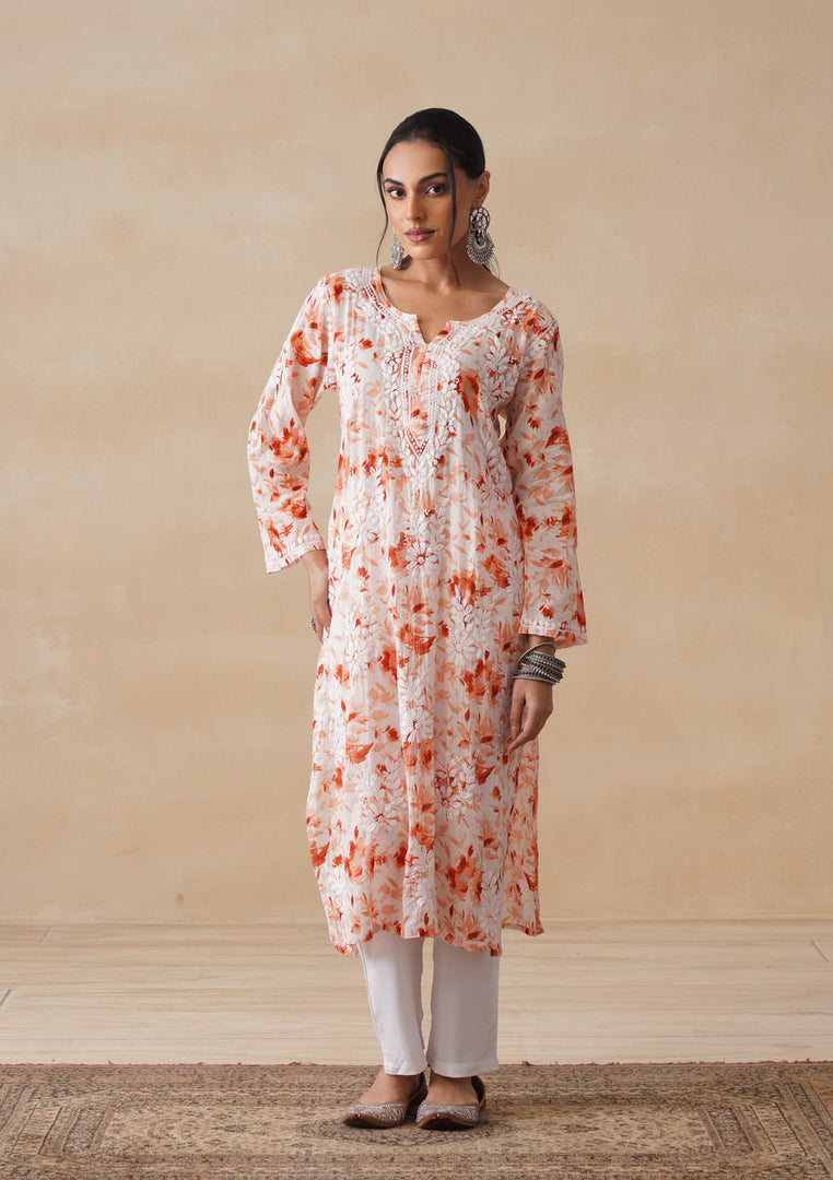 Aadat Mulmul Straight Chikankari Kurti