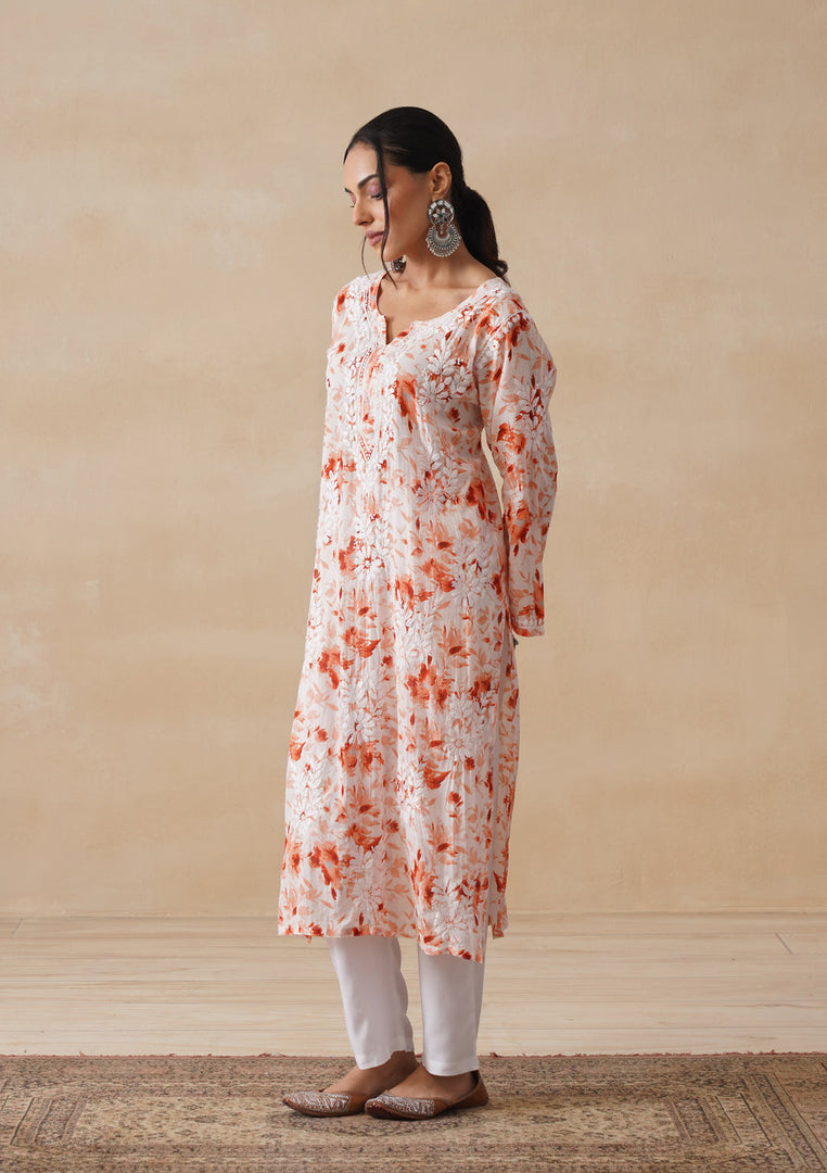 Aadat Mulmul Straight Chikankari Kurti