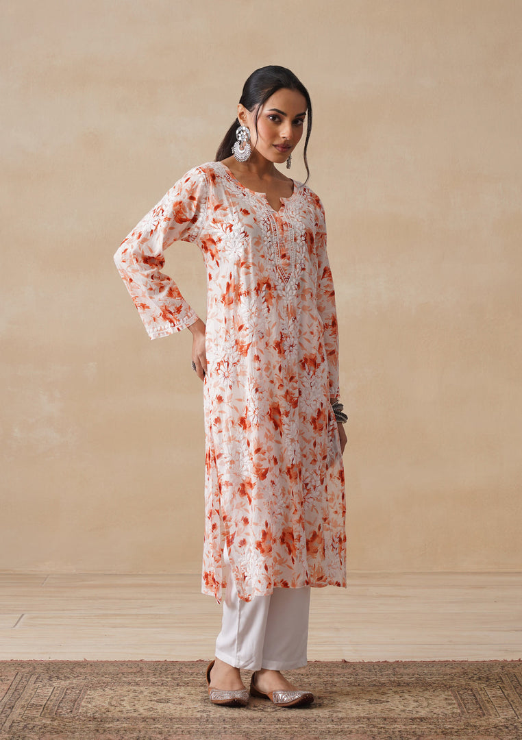Aadat Mulmul Straight Chikankari Kurti