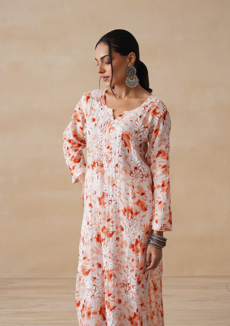 Aadat Mulmul Straight Chikankari Kurti