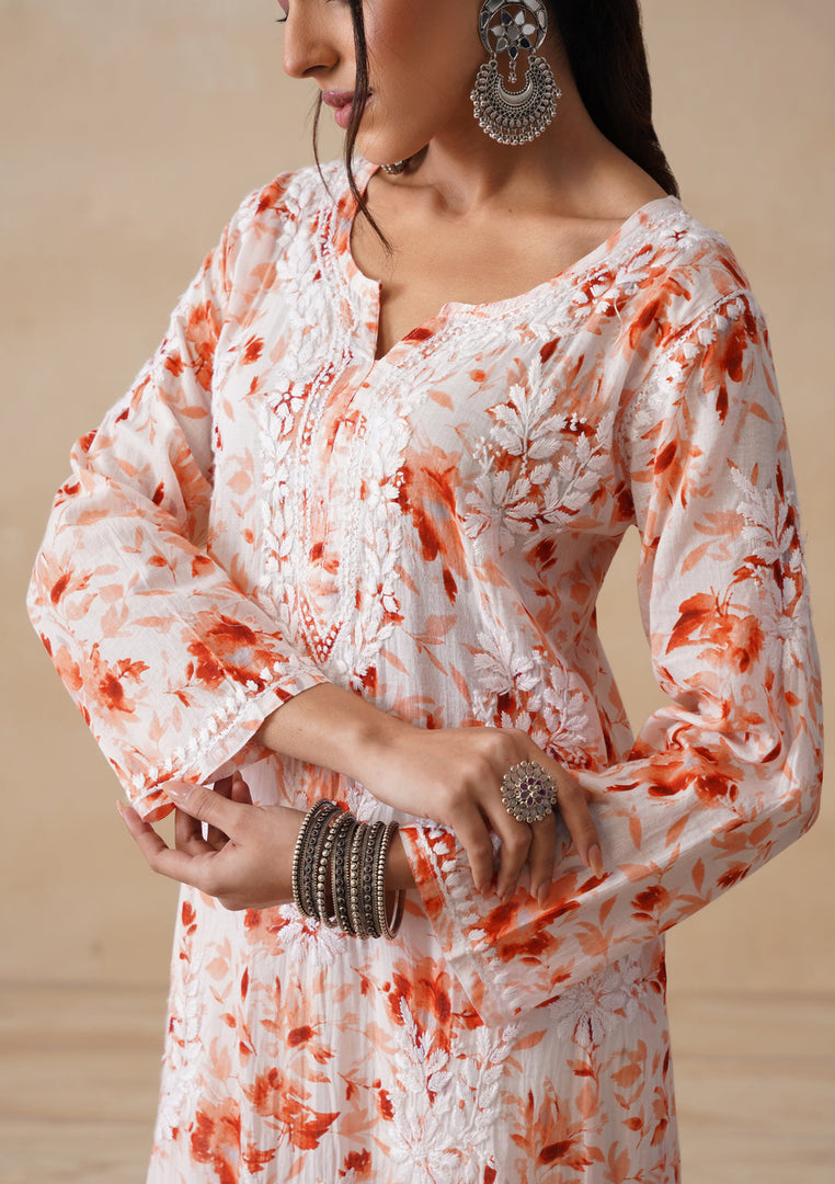 Aadat Mulmul Straight Chikankari Kurti