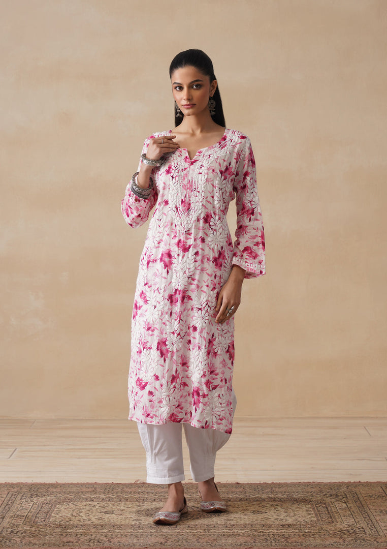 Aadat Mulmul Straight Chikankari Kurti