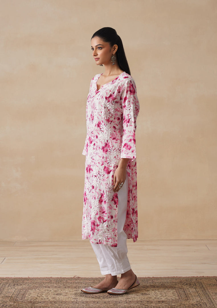 Aadat Mulmul Straight Chikankari Kurti