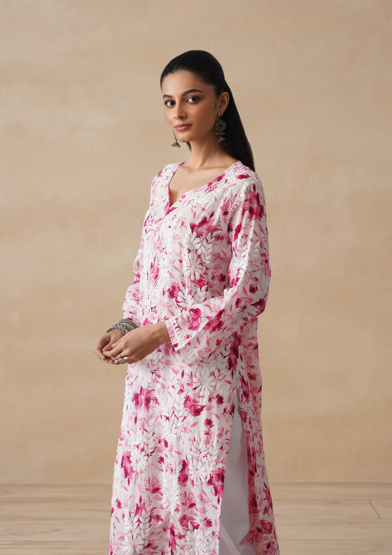 Aadat Mulmul Straight Chikankari Kurti