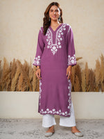 Load image into Gallery viewer, Haseena Rayon Chikankari Kurti Plum