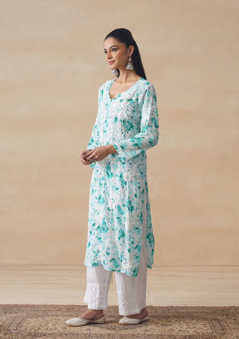 Aadat Mulmul Straight Chikankari Kurti