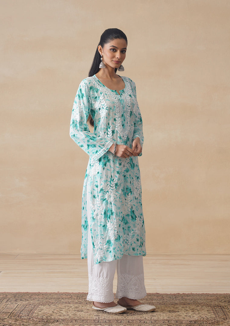 Aadat Mulmul Straight Chikankari Kurti