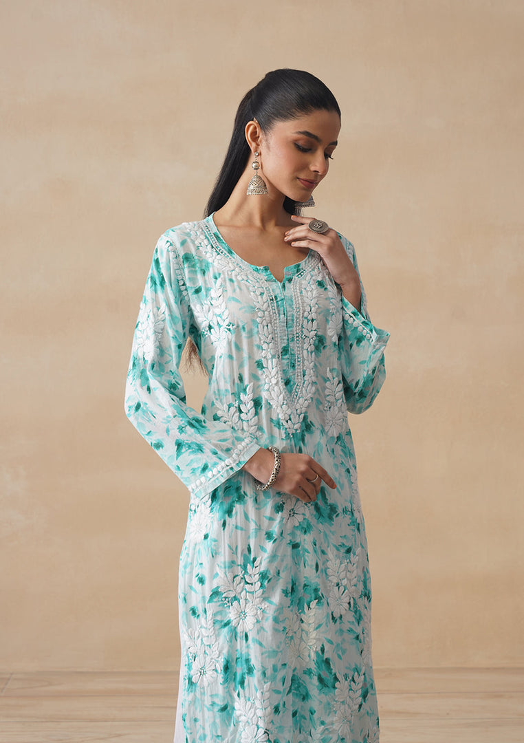 Aadat Mulmul Straight Chikankari Kurti