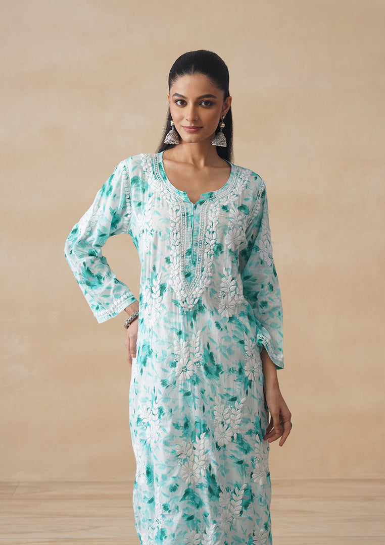 Aadat Mulmul Straight Chikankari Kurti