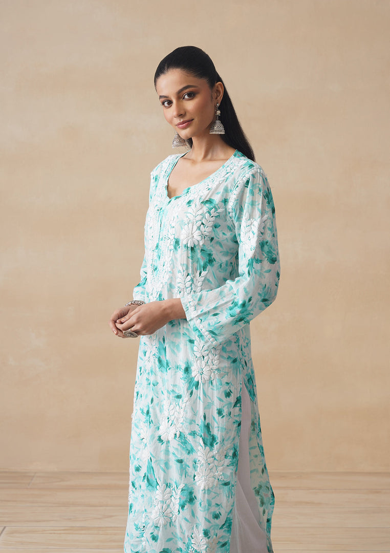 Aadat Mulmul Straight Chikankari Kurti