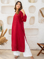 Load image into Gallery viewer, Ulfat Rayon Chikankari &amp; Mukaish Straight Kurti
